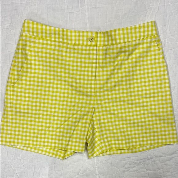 J. McLaughlin Greenish Yellow Bermuda Shorts Classic Gingham size 4 - Picture 1 of 8